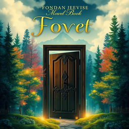A captivating book cover design for a novel, featuring a mystical forest with ethereal glowing lights and vibrant, colorful trees