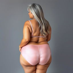 A full-body portrait of a 55-year-old Indian plus-size woman, confidently posed to showcase her backside