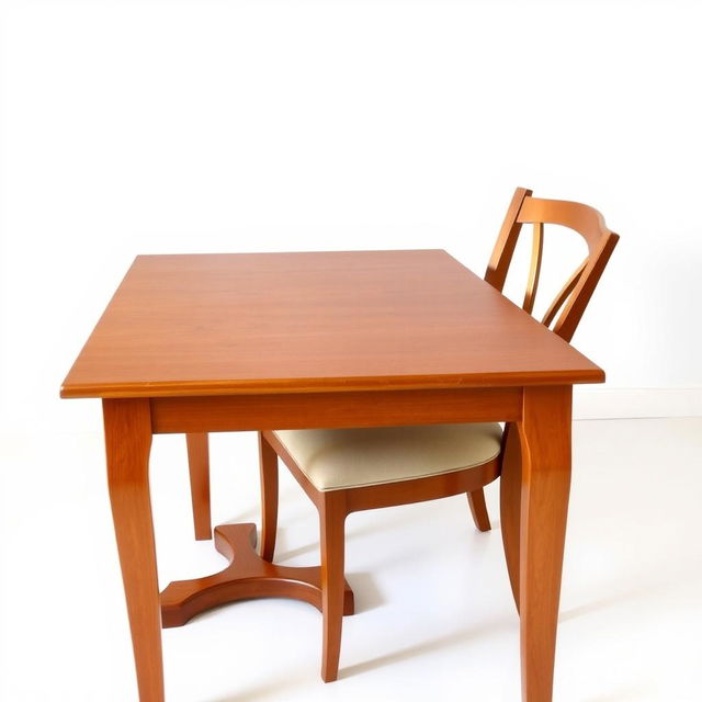 A simple, elegant dining setup featuring a classic wooden table and a stylish chair