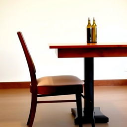 A simple, elegant dining setup featuring a classic wooden table and a stylish chair