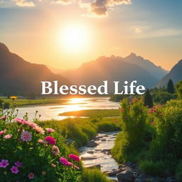 A serene and uplifting scene of a blessed life, featuring a radiant sunrise over a peaceful landscape