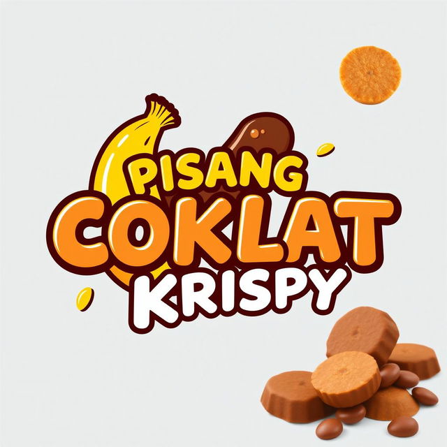 A vibrant logo design for 'PISANG COKLAT KRISPY' featuring the text in a bold, fun font