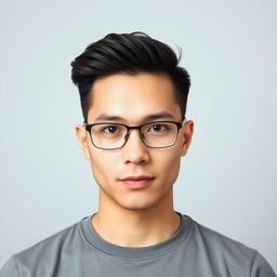 A professional passport photo featuring a person with a neutral expression, facing forward, eyes open, and mouth closed