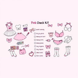 A vibrant and whimsical illustration of a 'Pink Sissy Checklist' that features various playful items related to a sissy aesthetic