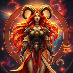 A stunning visual representation of an Aries goddess, embodying the essence of the zodiac sign