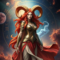 A stunning visual representation of an Aries goddess, embodying the essence of the zodiac sign