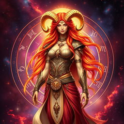 A stunning visual representation of an Aries goddess, embodying the essence of the zodiac sign