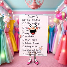 A humorous and whimsical checklist for a character dressing up as a 'sissy'