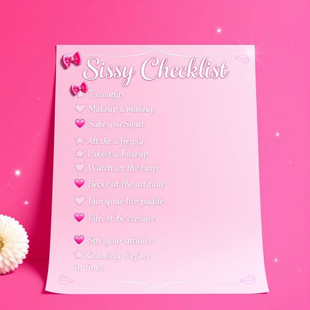 A beautifully stylized scene of a 'sissy' themed checklist set against a vibrant pink background