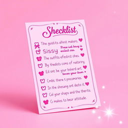 A beautifully stylized scene of a 'sissy' themed checklist set against a vibrant pink background