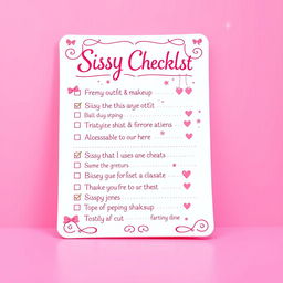 A beautifully stylized scene of a 'sissy' themed checklist set against a vibrant pink background