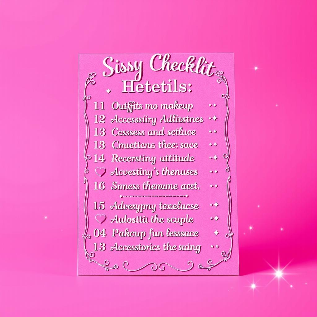 A beautifully stylized scene of a 'sissy' themed checklist set against a vibrant pink background