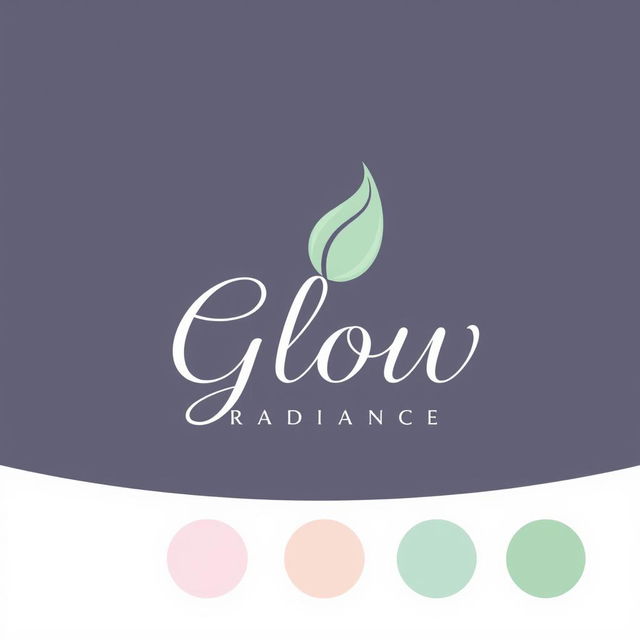 A sleek and modern skincare logo featuring a stylized leaf or drop of water symbol, incorporating soft pastel colors like mint green, lavender, and blush pink