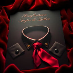 An inviting and sensual BDSM-themed invitation featuring a stylish design with a combination of deep reds and blacks