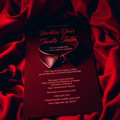 An inviting and sensual BDSM-themed invitation featuring a stylish design with a combination of deep reds and blacks
