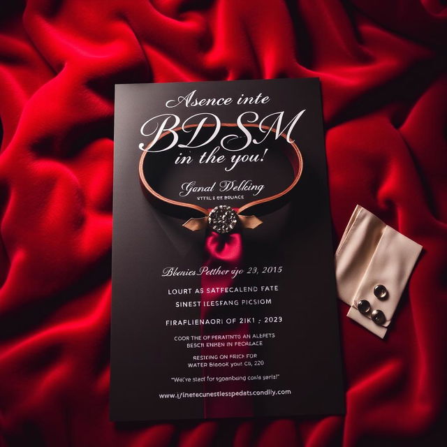 An inviting and sensual BDSM-themed invitation featuring a stylish design with a combination of deep reds and blacks