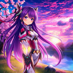 A stunning anime girl with long flowing hair, vibrant colors, and large expressive eyes