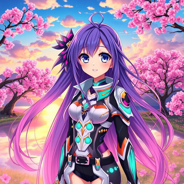 A stunning anime girl with long flowing hair, vibrant colors, and large expressive eyes