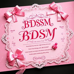 A beautifully designed invitation for a BDSM party featuring a pink theme, showcasing elegant and sensual elements