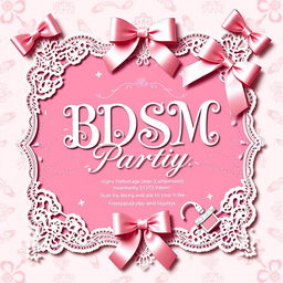 A beautifully designed invitation for a BDSM party featuring a pink theme, showcasing elegant and sensual elements