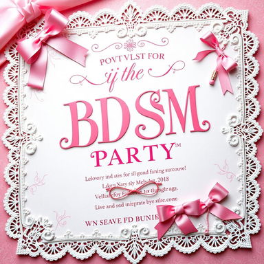 A beautifully designed invitation for a BDSM party featuring a pink theme, showcasing elegant and sensual elements