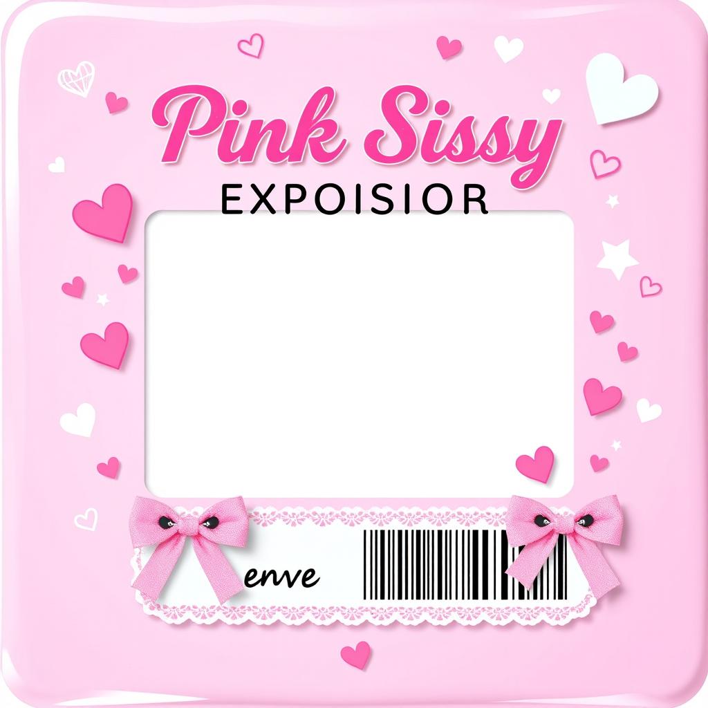 A vibrant, playful design for a pink sissy exposure ID template, featuring whimsical and colorful patterns and graphics, such as hearts, stars, and pastel designs