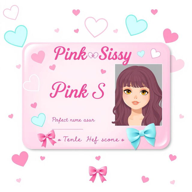 A vibrant, playful design for a pink sissy exposure ID template, featuring whimsical and colorful patterns and graphics, such as hearts, stars, and pastel designs