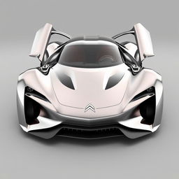 A 3D rendering of a CITROËN hypercar featuring a sleek and aerodynamic body made of very shiny chrome