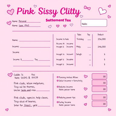 A fun and quirky design for a pink sissy clitty tax statement, featuring a bright pink color scheme with playful embellishments