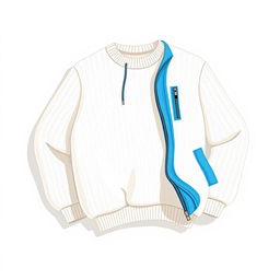 A 3D cartoon-style illustration on a white background featuring a cotton sweater in white and a sporty jacket in sky blue