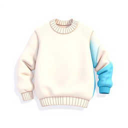 A 3D cartoon-style illustration on a white background featuring a cotton sweater in white and a sporty jacket in sky blue