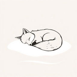 A minimalist vector illustration of a sleeping fox curled up in a blanket of snow