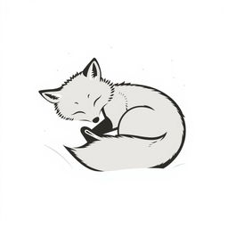 A minimalist vector illustration of a sleeping fox curled up in a blanket of snow
