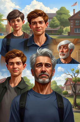 A digital painting depicting a man at different phases of his life