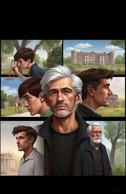 A digital painting depicting a man at different phases of his life