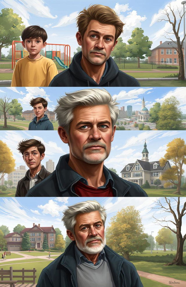 A digital painting depicting a man at different phases of his life