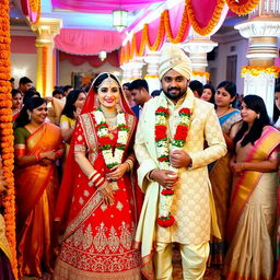 An elegant Indian wedding scene capturing the vibrant and festive atmosphere