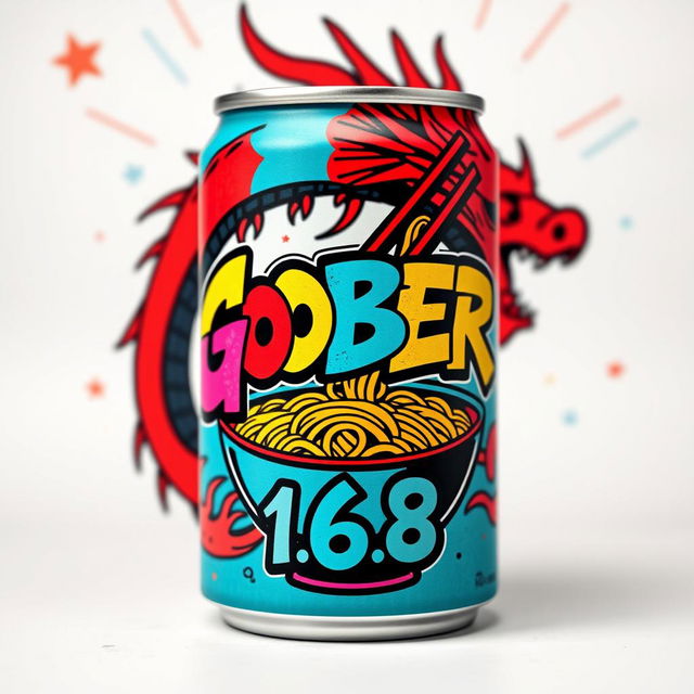 A vibrant ramen bowl can featuring colorful graffiti that reads "GOBER 1