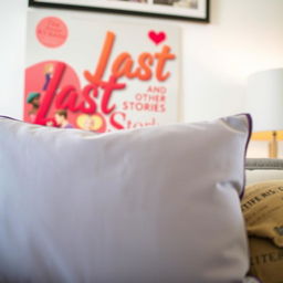 A cozy scene featuring a stylish pillow prominently displayed in the foreground