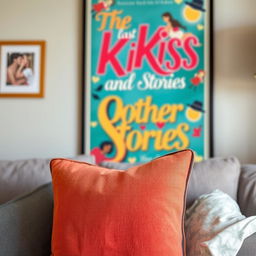 A cozy scene featuring a stylish pillow prominently displayed in the foreground