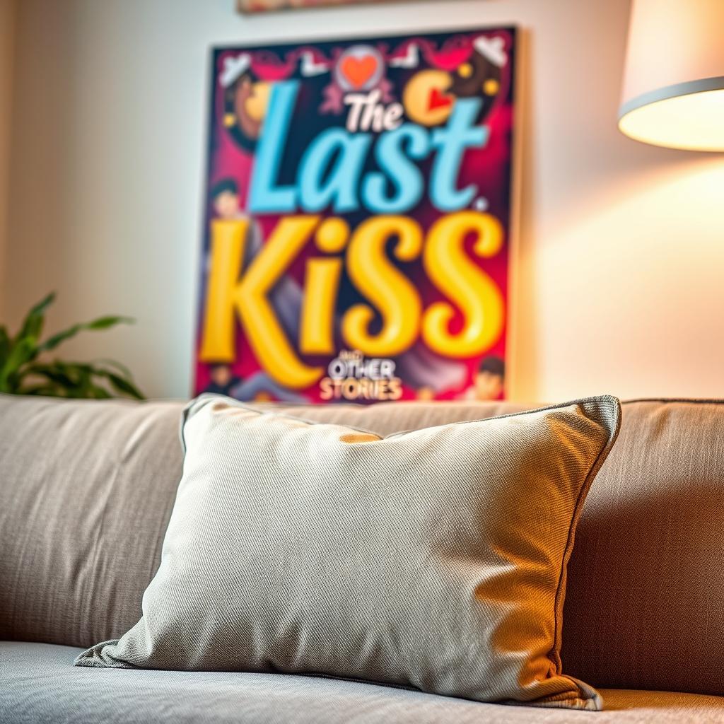 A cozy scene featuring a stylish pillow prominently displayed in the foreground