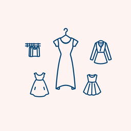 A minimalist icon representing the preservation of a dress, designed in dark blue line art