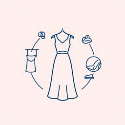 A minimalist icon representing the preservation of a dress, designed in dark blue line art