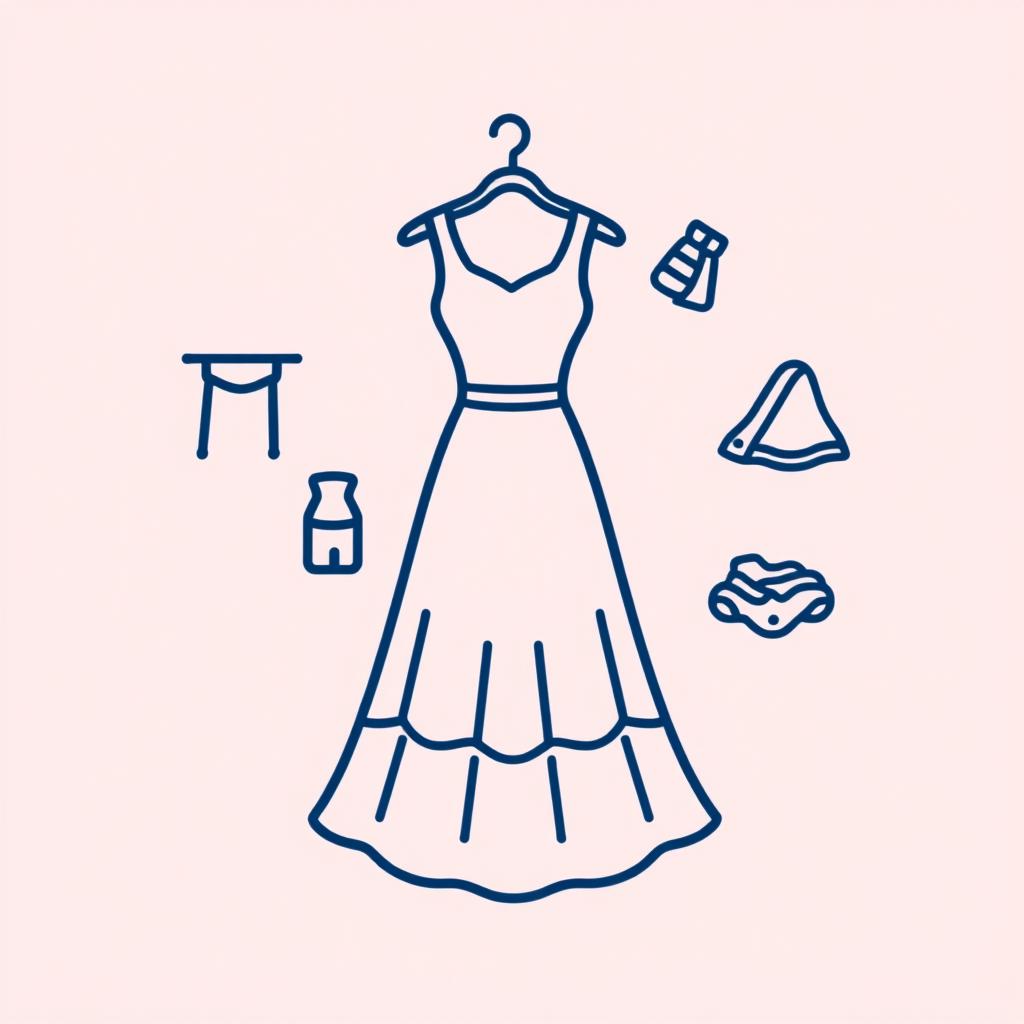 A minimalist icon representing the preservation of a dress, designed in dark blue line art