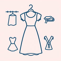 A minimalist icon representing the preservation of a dress, designed in dark blue line art