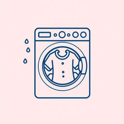 A minimalist icon depicting the laundry of clothes, designed in dark blue line art