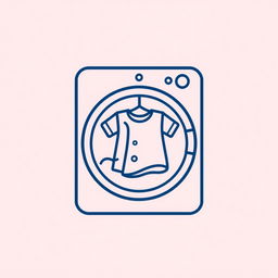 A minimalist icon depicting the laundry of clothes, designed in dark blue line art