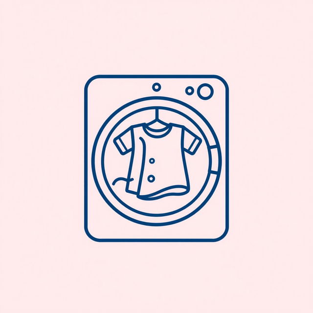 A minimalist icon depicting the laundry of clothes, designed in dark blue line art