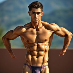 A perfect male body, showcasing an athletic physique with well-defined muscles, broad shoulders, and a tapered waist