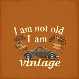 An illustration showcasing a vintage-style text design that states "I am not old I am vintage" in a classic, elegant font